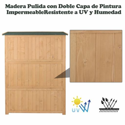 Armario de Madera para Exterior para Herramientas de Jardinería con Doble Puerta y Estantes 127,5x50x164 cm Natural [2]