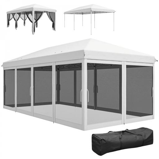 Carpa Plegable Pop-Up Gazebo 6x3 m con 6 Paredes Laterales de Malla Anti-UV y Bolsa de Transporte Crema [8]