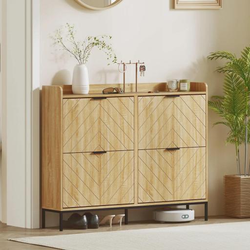 Zapatero Estrecho con 4 Cajones Abatibles y Superficie Elevada para 16 Pares de Zapatos para Espacios Reducidos Roble [7]