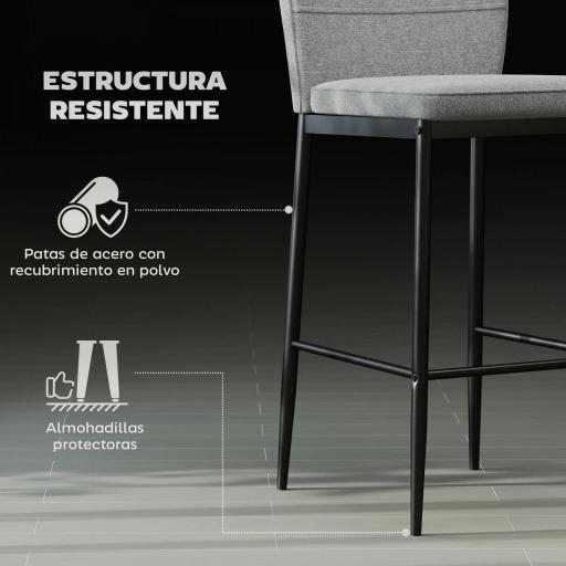 Set de 2 Taburetes Altos con Tapizado Aterciopelado y Patas de Acero para Cocina Comedor Barra 41x52x97 cm Gris [4]