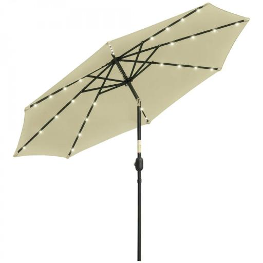 Sombrilla Terraza Exterior Ø265 cm Sombrilla de Jardín con 32 Luces LED Solares Poste de Acero y Manivela Parasol Inclinable para Patio Terraza Beige [8]
