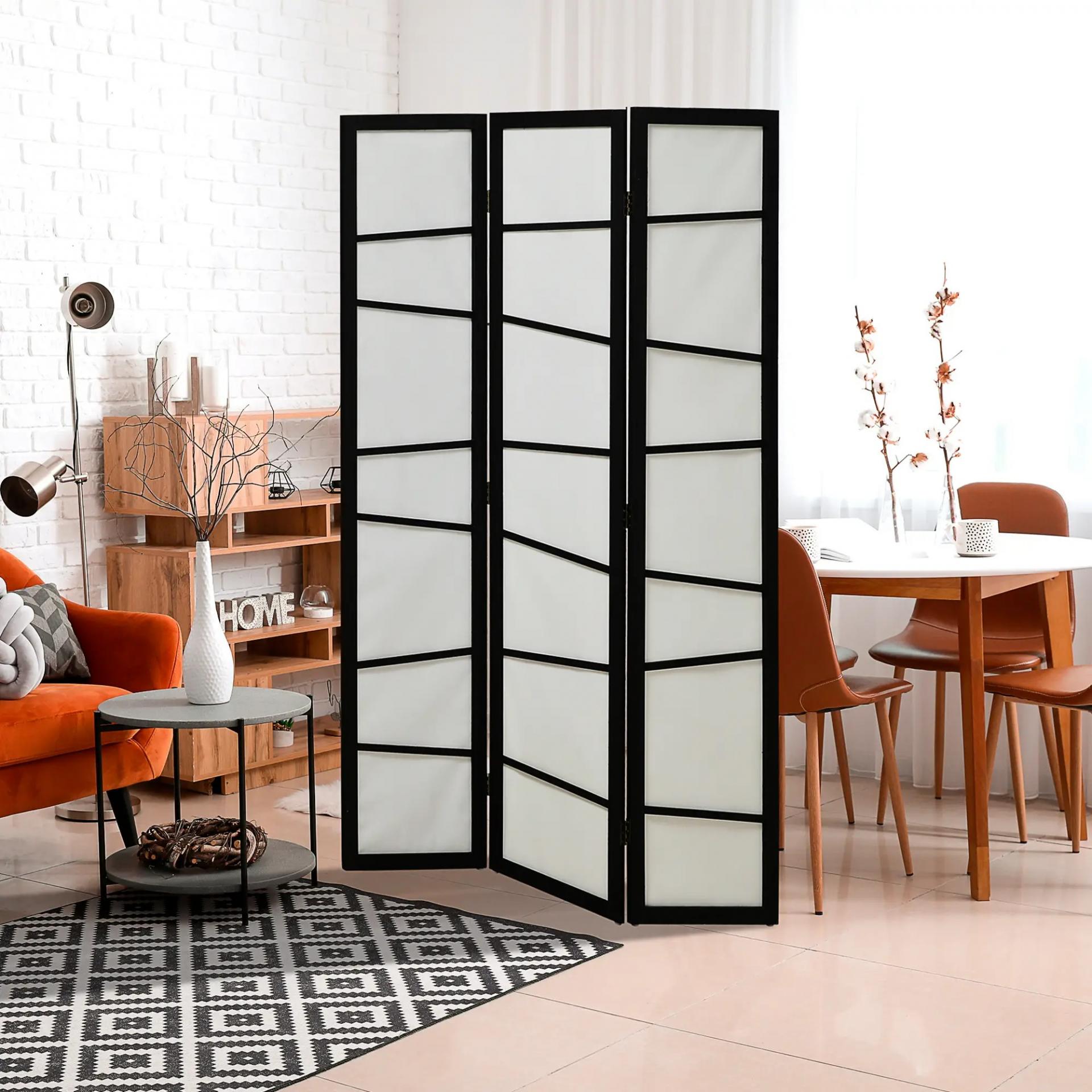 Biombo de 3 Paneles Divisor de Habitación Plegable 120x170 cm Separador de Ambientes para Oficina Salón Negro y Blanco