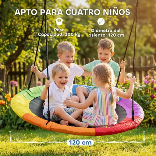 Columpio Nido Infantil Ø120 cm Altura Ajustable Columpio Redondo para Niños para Árbol Carga 300 kg Multicolor [3]