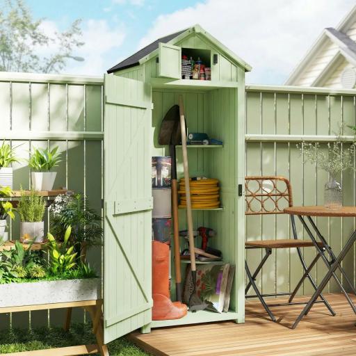 Armario de Jardín de Madera Armario de Almacenamiento Cobertizo de Jardín con Estantes 77x54,2x179 cm Verde [0]