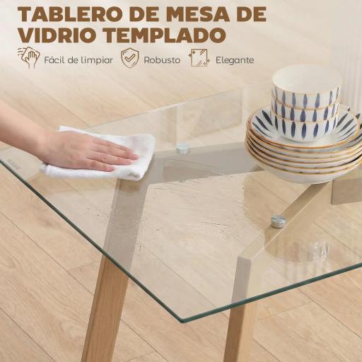 Mesa de Comedor Rectangular Moderna para 6 Personas Superficie de Vidrio Templado 150x75x76 cm Transparente [2]