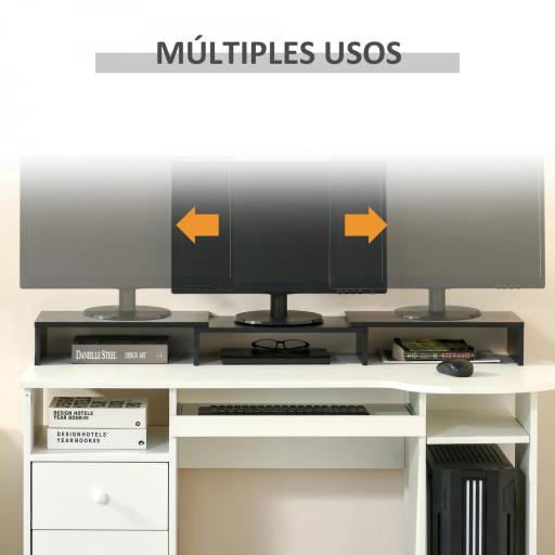 Soporte Elevador para Monitores de Madera Ajustable en Longitud y Ángulo para 2 Pantallas de Ordenador Portátil 80-117x23,5x10 cm Negro [2]
