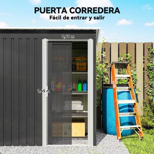 Cobertizo de Jardín Exterior 1,16 m² 163x89x182 cm Caseta Metálica con Puerta Corredera y Techo Inclinado Negro [6]