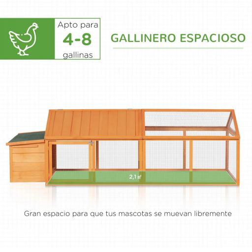 Gallinero de Madera Grande de Exterior para 4-8 Gallinas con Techo Abatible y Nido 240x112,5x76 cm Natural [2]