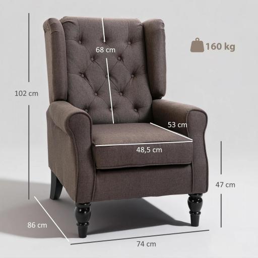 Sillón de Salón con Reposacabezas y Patas de Madera Butaca Carga 160 kg para Dormitorio Oficina Sala de Estar Marrón [1]