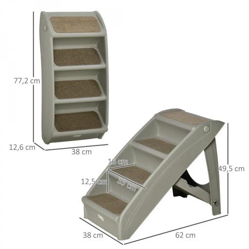 Escalón para Perros Gatos Portátil con Alfombras Antideslizantes para Cama Sofá Carga 20 kg 62x38x49,5 cm Gris [1]