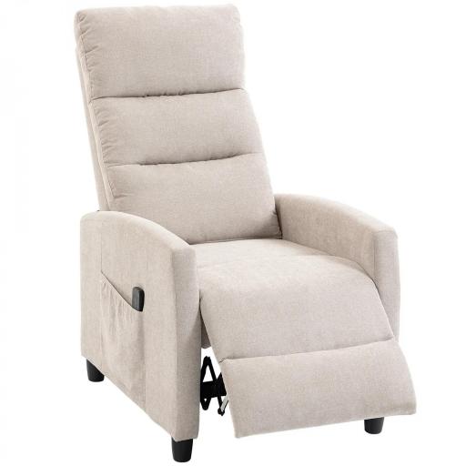 Sillón de Masaje Reclinable con Reposapiés 2 Zonas de Masaje Respaldo Alto Bolsillos Tapizado en Chenilla Crema [9]