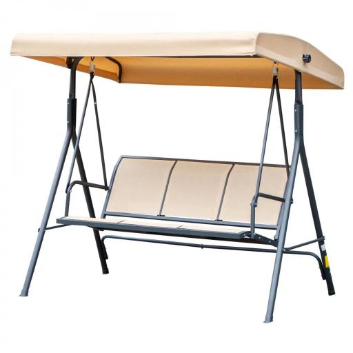 Columpio de Jardín Exterior de 3 Plazas con Toldo Reclinable Respaldo Transpirable Marco de Acero 175x118x159 cm Beige [9]