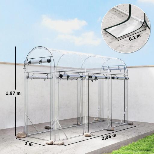 Invernadero de Túnel 3x1x2 m con 8 Puertas Enrollables y Estructura de Acero Galvanizado Anti-UV Transparente [1]