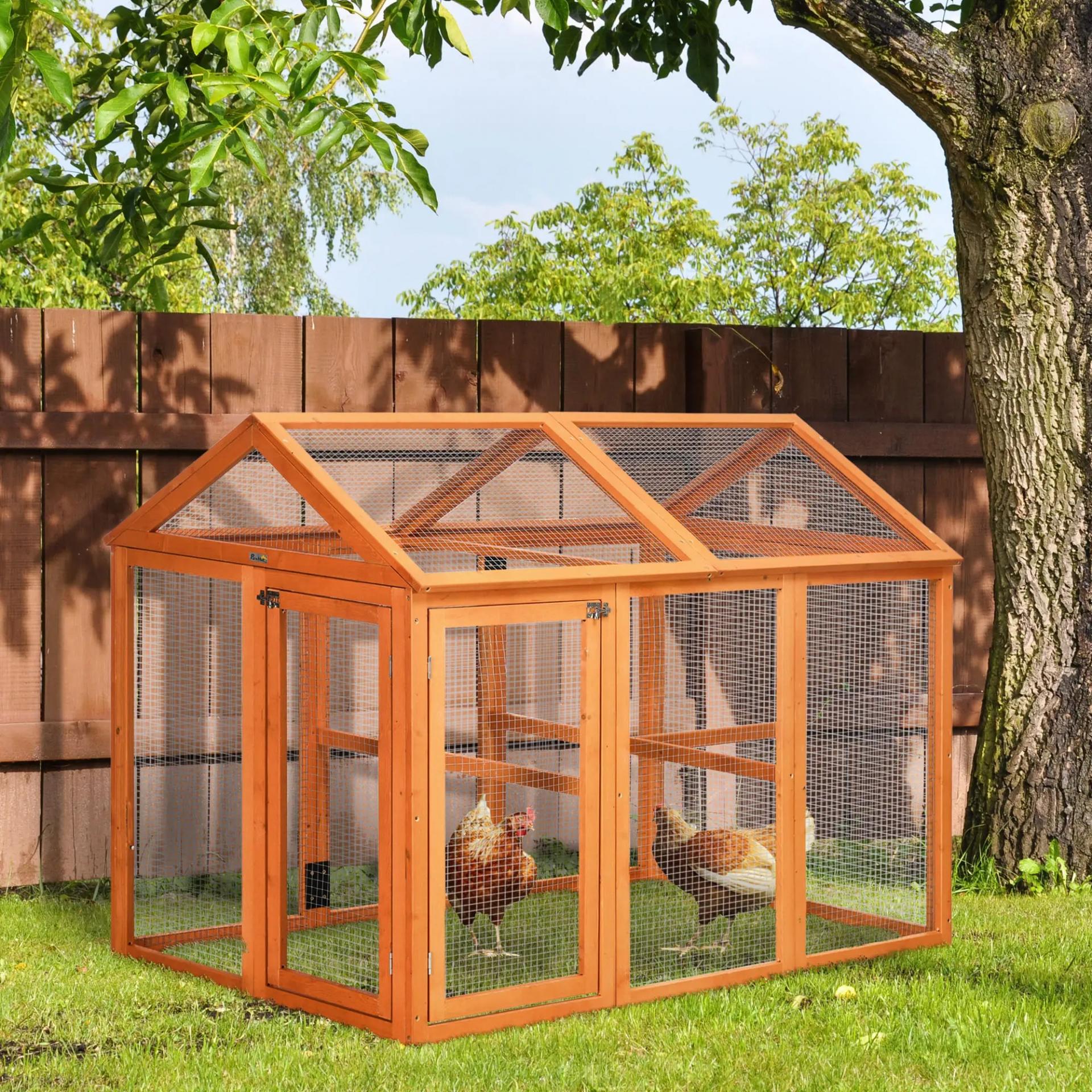 Gallinero para Exterior 140x88,5x106 cm con 3 Perchas Marco de Madera y 2 Puertas con Cierre Madera Natural