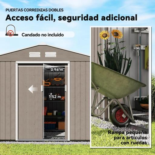 Cobertizo de Jardín 4,9 m² 277x195x192 cm con 2 Puertas Corredizas Techo Inclinado y 4 Ventanas Efecto Madera [4]