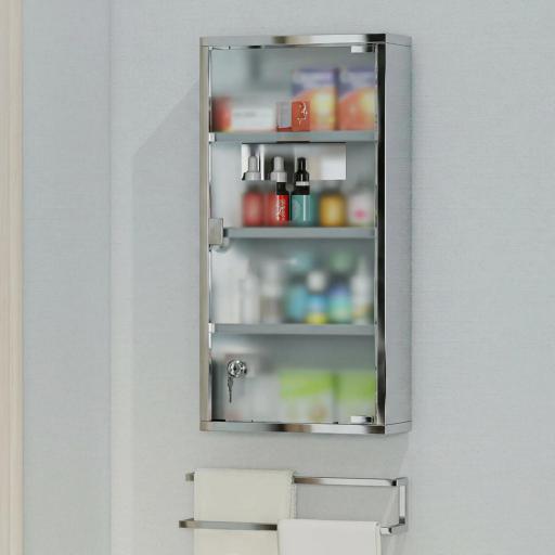 Armario de Medicinas Botiquín Gabinete de Primero Auxilios Acero Inox 4 Estantes Caja Colgante de Pared con Cerradura [8]