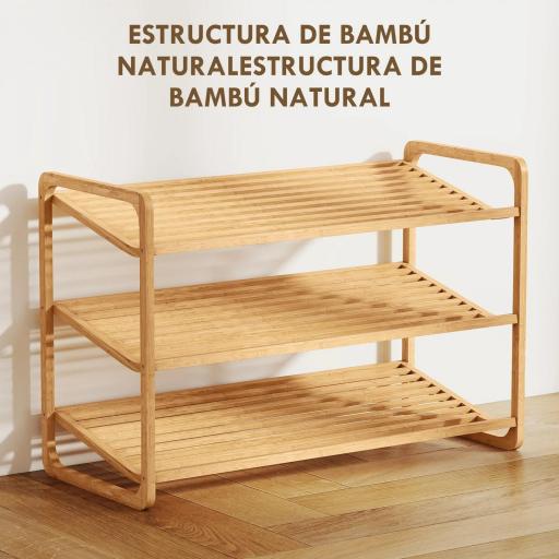 Estantería para Zapatos de Bambú para 12 Pares de Zapatos Estantería para Entrada Dormitorio 76x33x50,8 cm Natural [2]