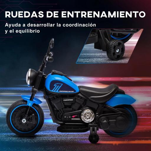 Moto Eléctrica para Niños de 18-36 Meses con Batería 6V Faro y Ruedas Auxiliares Desmontables Azul [3]