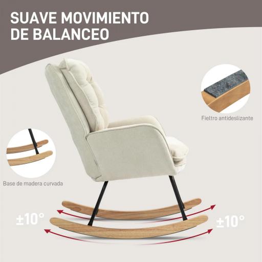Silla Mecedora con Patas de Madera de Haya y Reposabrazos Mecedora para Lactancia Carga 120 kg para Dormitorio Beige [4]