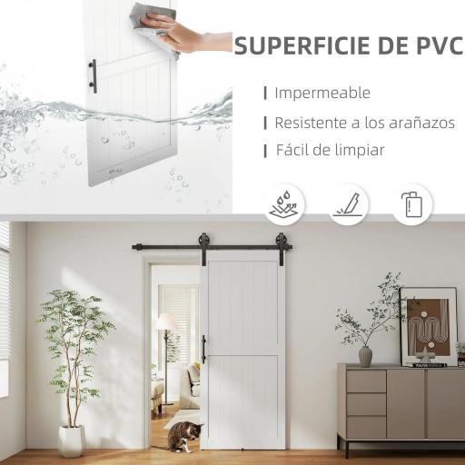 Puerta Corredera de Granero con Herrajes Manija Rodillo y Guía de Suelo Mejorados para Baño Salón 91,5x213,4 cm Blanco [6]