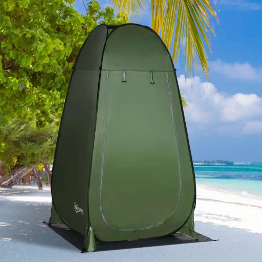 Tienda de Ducha Camping Portátil con Bolsillo Bolsa de Transporte y UV 20+ para Baño Inodoro 126x124x189 cm Verde Oliva