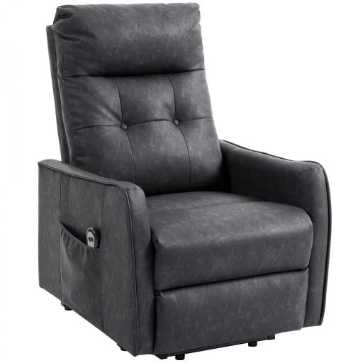 Sillón Relax Reclinable Eléctrico Levanta Personas de Cuero PU Control Remoto Asiento con Resorte Reposapiés Gris [10]