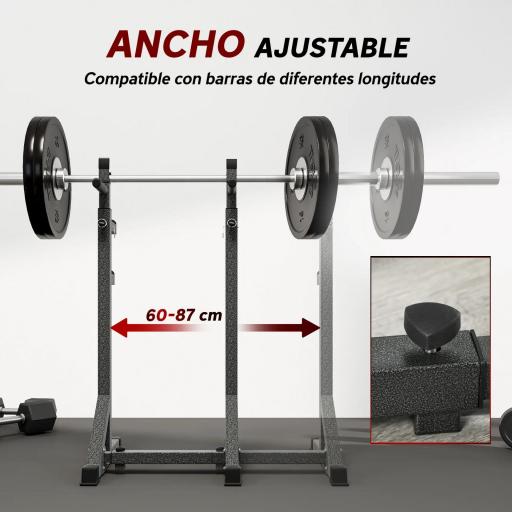 Soporte para Barras de Pesas con Ancho y Altura Ajustable Rack Musculación con Marco de Acero Carga 150 kg Negro [2]