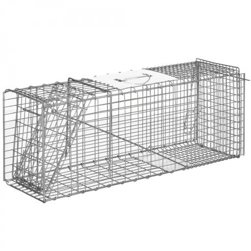 Trampa para Animales Vivos Plegable 81x26x34,5 cm Jaula de Captura de Alambre con Puerta y Asa para Conejos Plata [9]