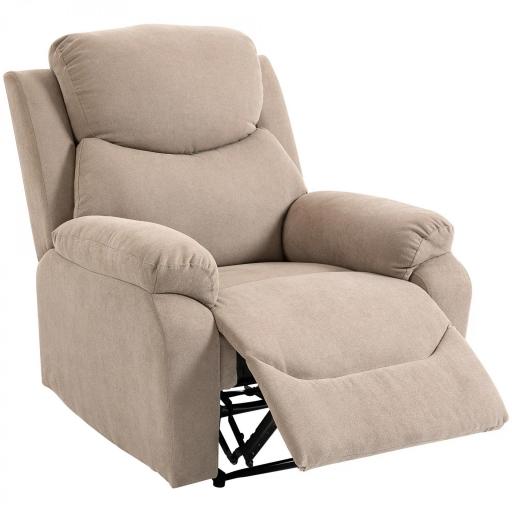 Sillón Relax Reclinable Manual Tapizado en Tela Aspecto Lino Reposapiés Reposabrazos Acolchado Grueso Beige [8]