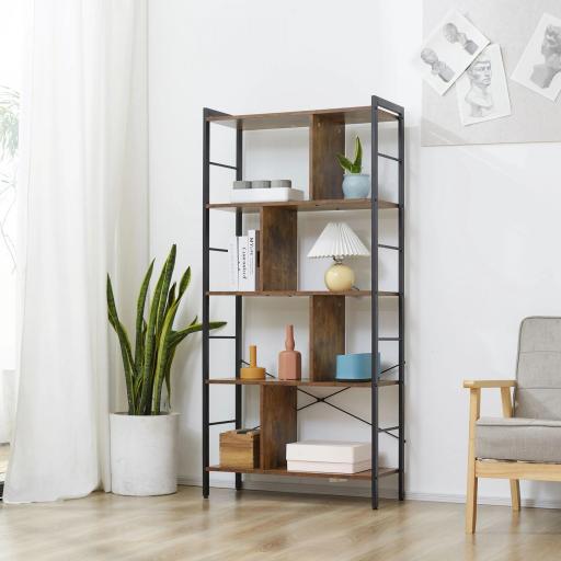 Estantería Librería de 4 Niveles con 8 Compartimentos de Almacenamiento Estilo Industrial para Sala de Estar Oficina Dormitorio 74x30x157,5 cm Marrón Rústico