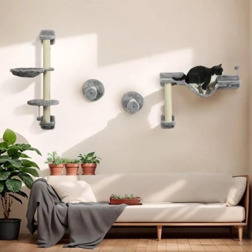 Juego de Escalada para Gatos de Pared 4 Piezas con Hamaca Bola Plataformas 84,5x19x54 cm Gris y Beige