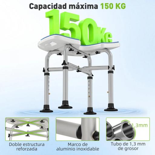 Silla de Ducha Antideslizante con Barra de Agarre con Ventosas Altura Regulable y Asiento en Forma de U Azul [10]