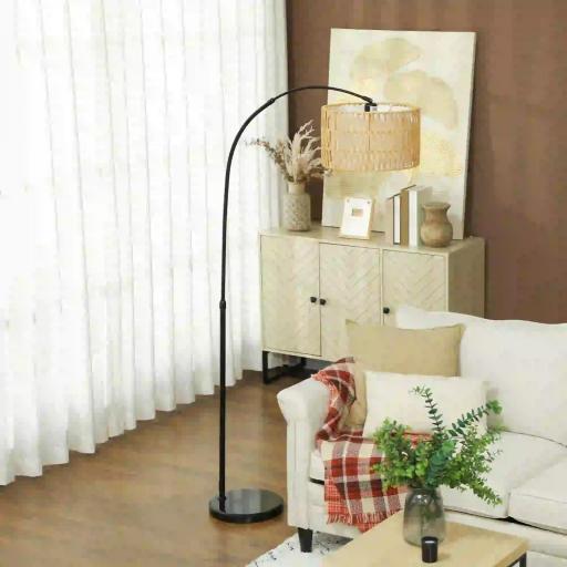 Lámpara de Pie Estilo Linterna con Pantalla de Fibra de Yute y Base de Mármol 93x34x144-175 cm Marrón y Negro [6]