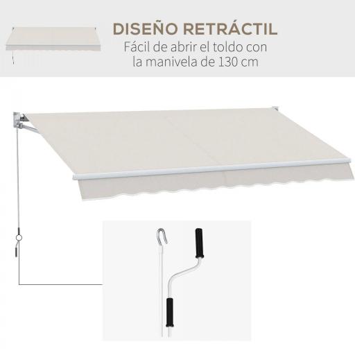 Toldo de Pared Apertura Manual de Aluminio y Poliéster UV50+ para Exterior con Manivela 200x250 cm Blanco Crema [5]