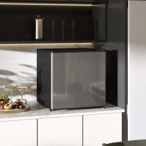 Mini Nevera Silenciosa 46 L Clase E Frigorífico Pequeño con Temperatura Regulable y Puerta Reversible 48x44x49 cm Plata