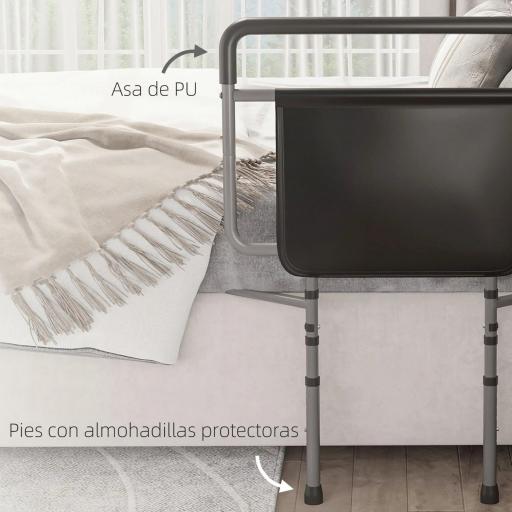 Barandilla de Cama Adulto Asidero para la Cama con Altura Ajustable Bolsillo de Almacenamiento 71x61x86-104 cm Gris [4]