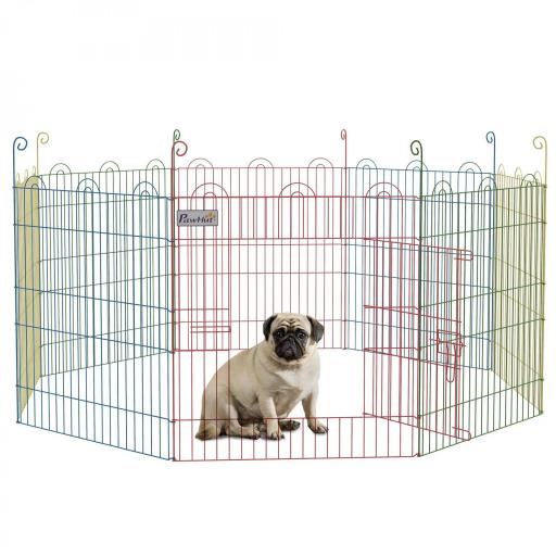 Parque Plegable para Perros de 8 Paneles Ø156x60 cm Valla Metálica con Puerta Estacas Interior Exterior Multicolor [8]