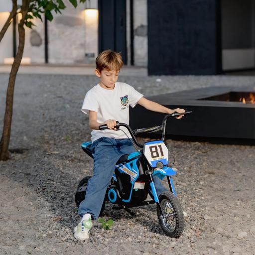 Moto Eléctrica para Niños 24V con Motor 250W Velocidad de 6-16km/h Ruedas de 12'' para Niños de 8-12 Años Azul