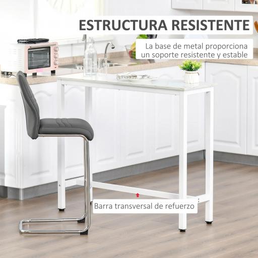 Mesa de Bar Mesa Alta con Encimera de Melamina Efecto Marmoleado y Patas de Acero Estilo Moderno para Cocina Cafetería Comedor 120x40x100 cm Blanco [4]