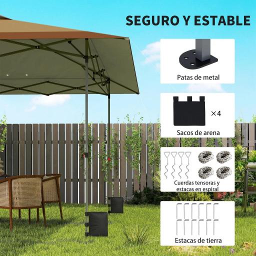 Carpa Plegable Pop-up 4x4 m con Bloqueo Central UPF50+ Altura Ajustable Bolsas de Arena y Bolsa con Ruedas Beige y Café [4]