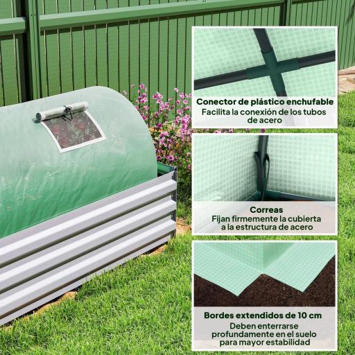 Invernadero Pequeño para Cultivo de Plantas con 5 Ventanas Marco de Acero y Cubierta de PE Anti-UV 300x80x45 cm Verde [7]