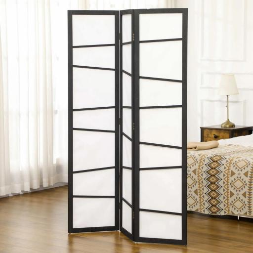 Biombo de 3 Paneles Divisor de Habitación Plegable 120x170 cm Separador de Ambientes para Oficina Salón Negro y Blanco [4]