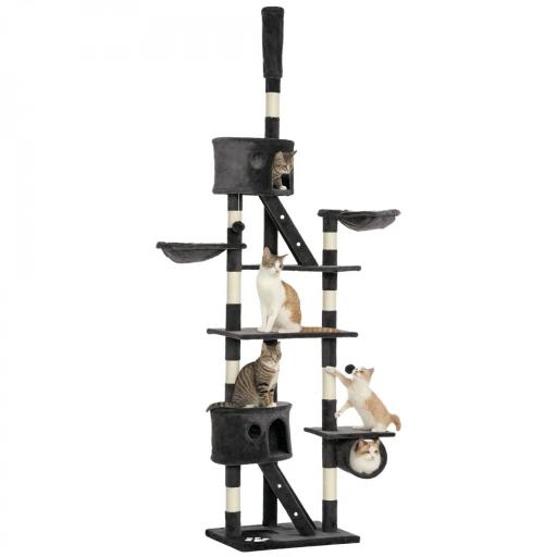 Árbol para Gatos de Suelo a Techo de 240-260 cm con Altura Ajustable Múltiples Plataformas Cuevas Cestos y Rampas Gris [9]