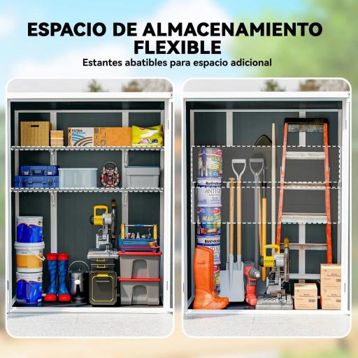 Cobertizo de Jardín Exterior de Plástico 0,81 m² 134x68,5x170 cm con Suelo 2 Estantes Plegables Puertas con Pestillo [6]