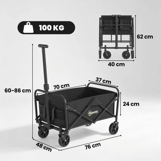 Carro de Jardín Plegable con Ruedas Asa Telescópica Ajustable Carga 120 kg para Campaña Compra 64x42x27 cm Negro [6]
