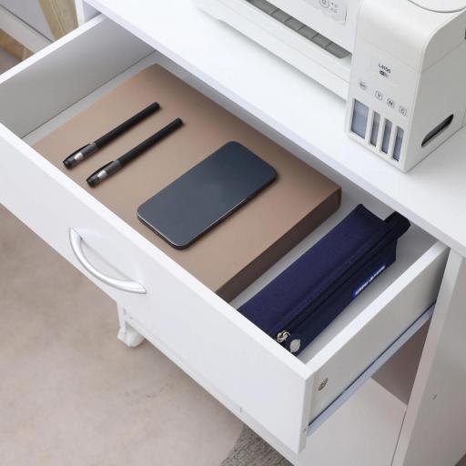 Armario para Impresora con Ruedas Cajón 2 Puertas y Estante para Salón Oficina Estudio 60x39x80 cm Blanco [3]