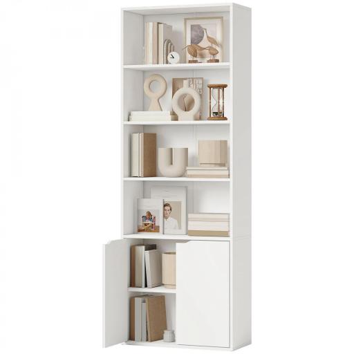 Estantería Librería Armario de Libros con 4 Compartimentos Abiertos y 2 Puertas para Salón Oficina 59x29x180 cm Blanco [9]