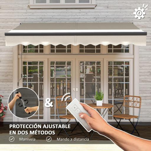 Toldo Eléctrico Retráctil con Manivela Inclinación Ajustable y Protección UV para Jardín Terraza 296x250 cm Crema [3]