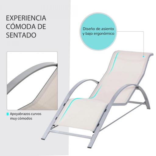 Set de 2 Tumbonas Jardín Exterior con Mesa Auxiliar de Vidrio Templado Tumbonas con Respaldo Reposabrazos para Patio Piscina Terraza Exterior Beige [2]