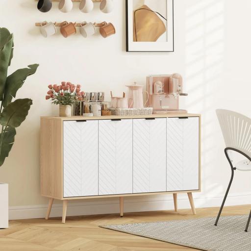 Mueble Buffet Auxiliar con Estantes Ajustables 2 Armarios y Antivuelco Carga 50 kg 120x35x77,4 cm Blanco y Natural